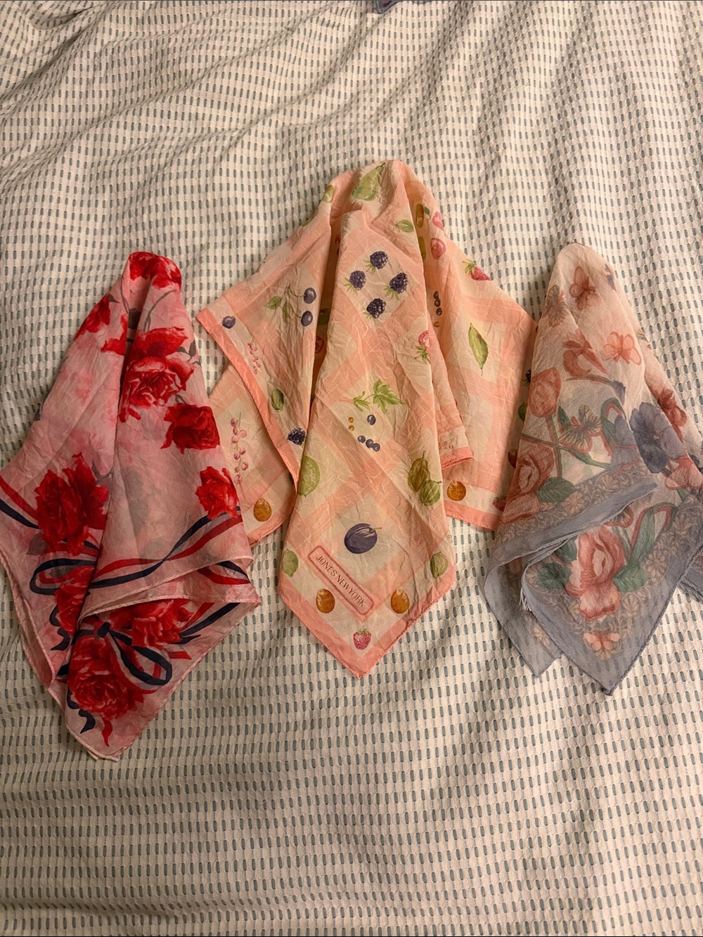 Vintage Scarf Bundle Lot 3pc Jones New York Pastel Coquette Floral
